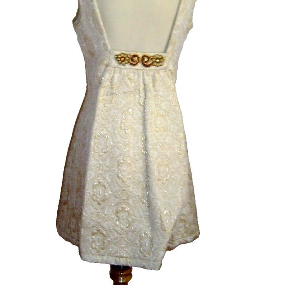 VINTAGE 1960S IRA CURTIS GOLD BROCADE JEWEL MINI DRESS M - Picture 16 of 16